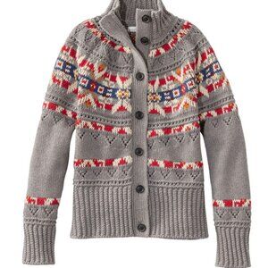 Signature Cotton Fisherman Button Front Cardigan Sweater Fair Isle